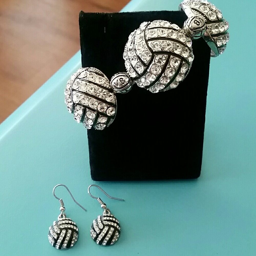 Volleyball Bling Earrings & Bracelet Set